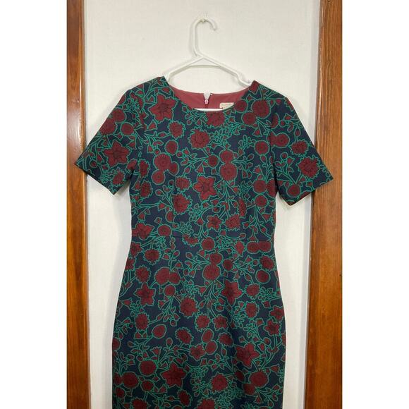 J. Crew Short-Sleeve Floral Sheath Dress Size 6 Small Thick Material Knee Length - Picture 4 of 9